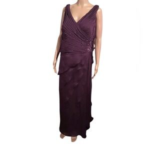 Ignite Evenings Cassis Beaded Gown Draped Bodice Sleeveless Purple 16W